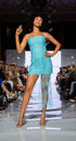 Strapless Lace Mini Dress with Sheer Asymmetric Overlay